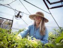 Woman botanizing among vegetables.