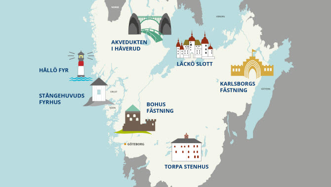 Karta över Västsveriges sju underverk.
