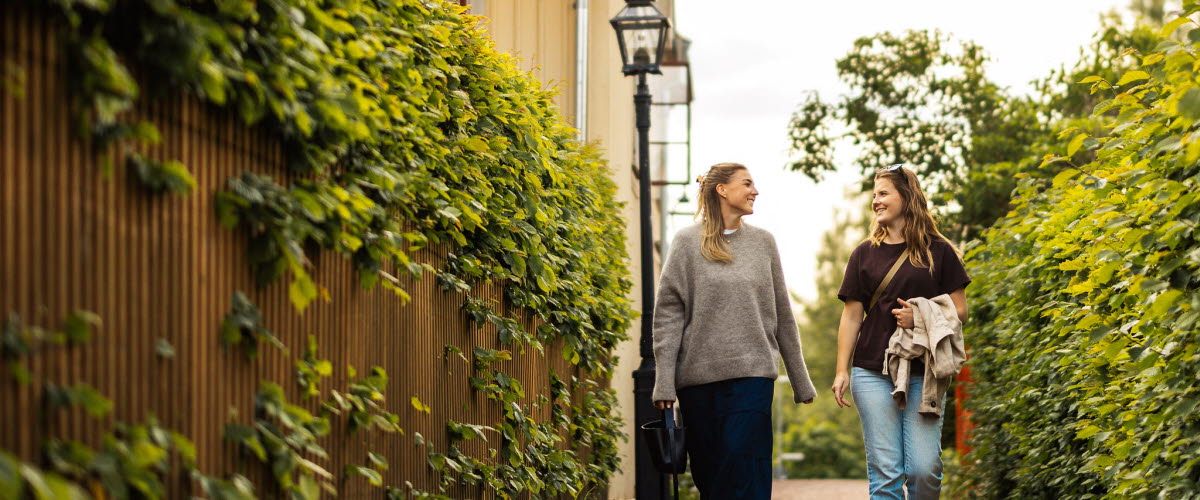 En grupp personer upplever Hjo tillsammans med mat och dryck, fika och shopping