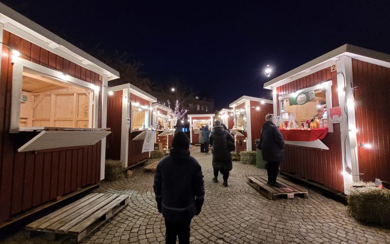 Small marked houses during christmas fair