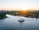 Boat in the archipelago at sunset.