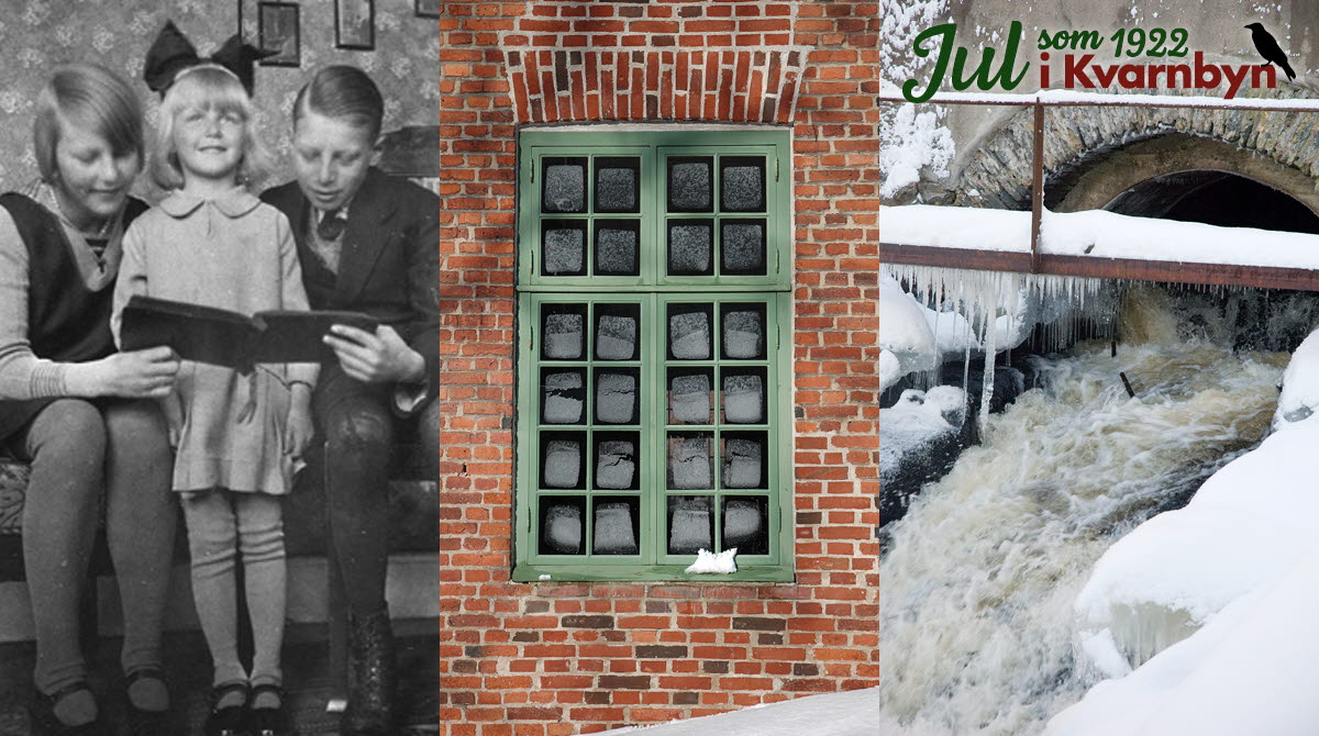 Bild collage av olika julbilder samt forsen i Kvarnbyn.