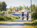 Group of people cycling.