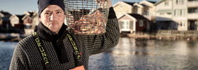 Fiskare med färska havskräftor