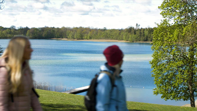 Vandrare vid Flämslätts badplats