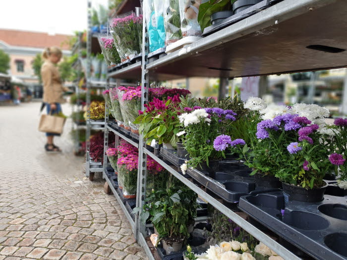 Blomsterförsäljning under torghandel