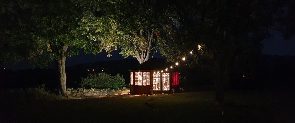 exhibition in illuminated gazebo