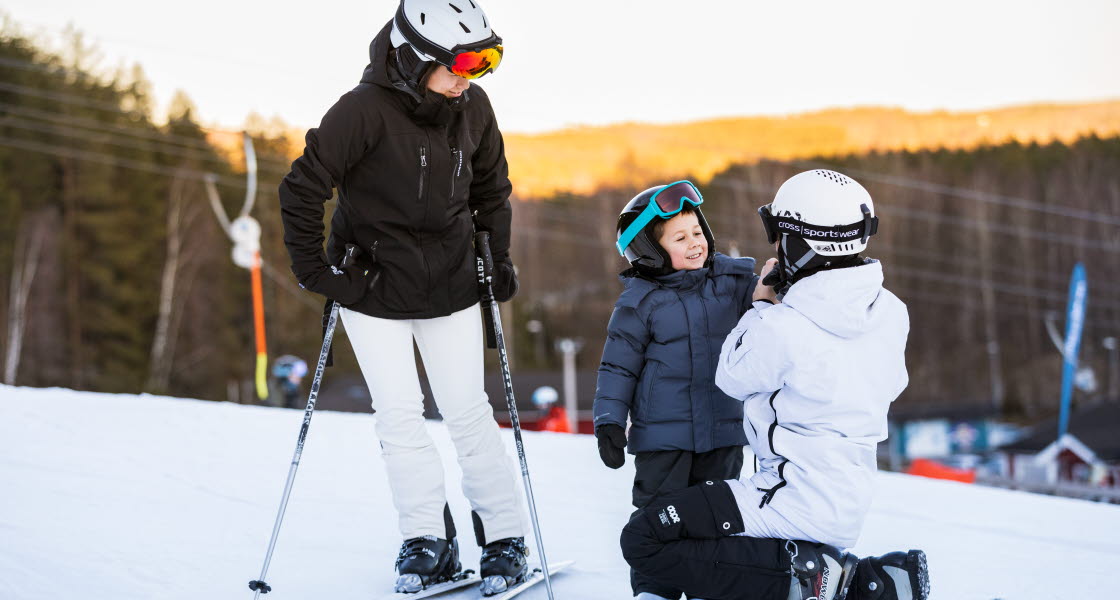 Family skiing in West Sweden.