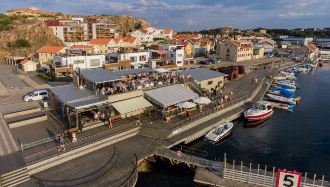 Flygbild över restaurang Norra Hamnen 5 i Lysekil