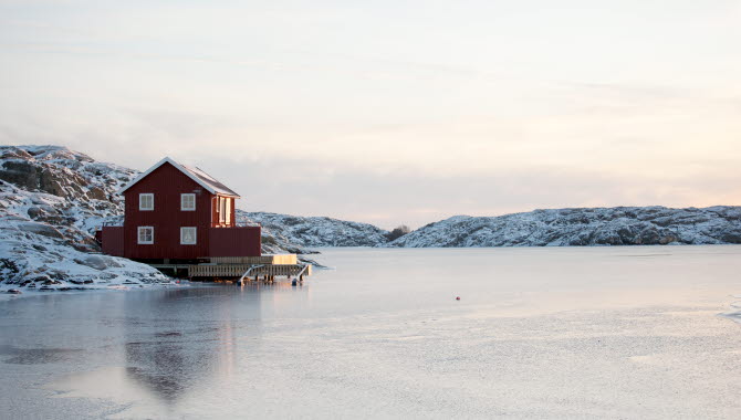 Fishing village in snow