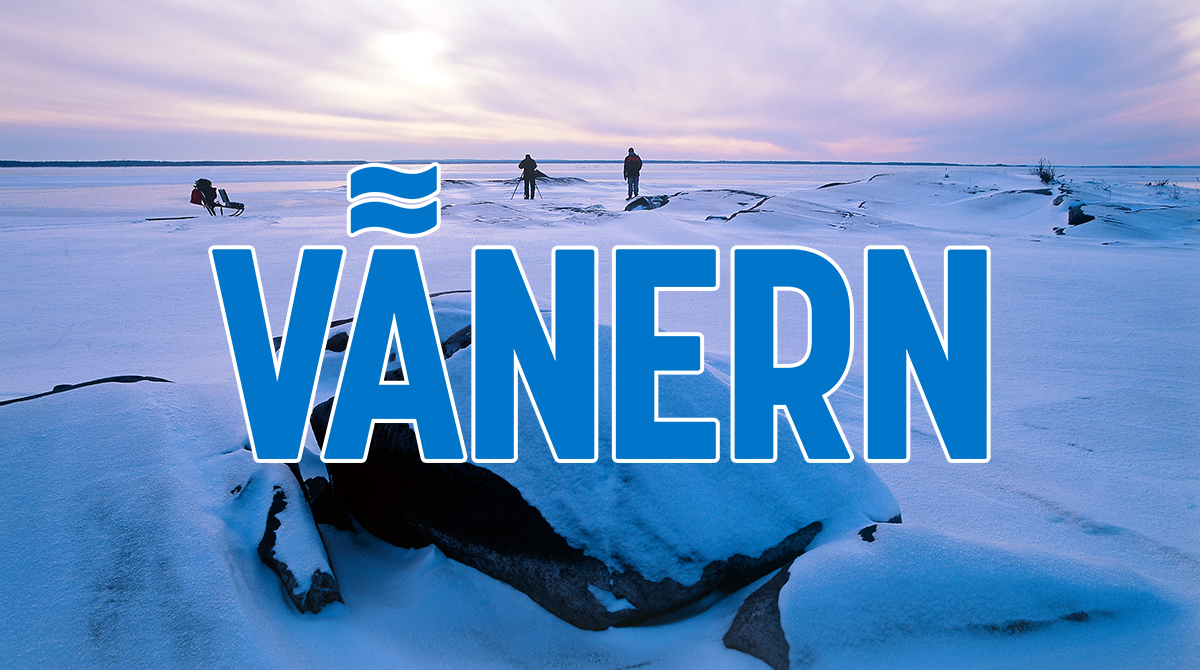 View of Lake Vänern during winter with the text Vänern on it