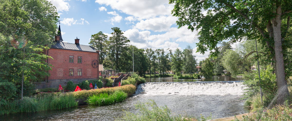 
View of the Turbine house at Turbinhusön in Tidaholm with the river Tidan running in front.