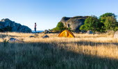 Woman beside a tent in Bohuslän