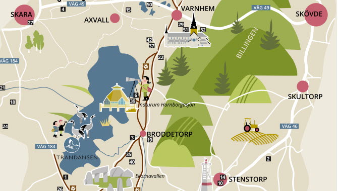 A part of a map - Visit Hornborgasjön.