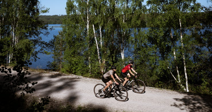 Cyclists on a dirt road,