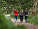 People walking in forest environment.