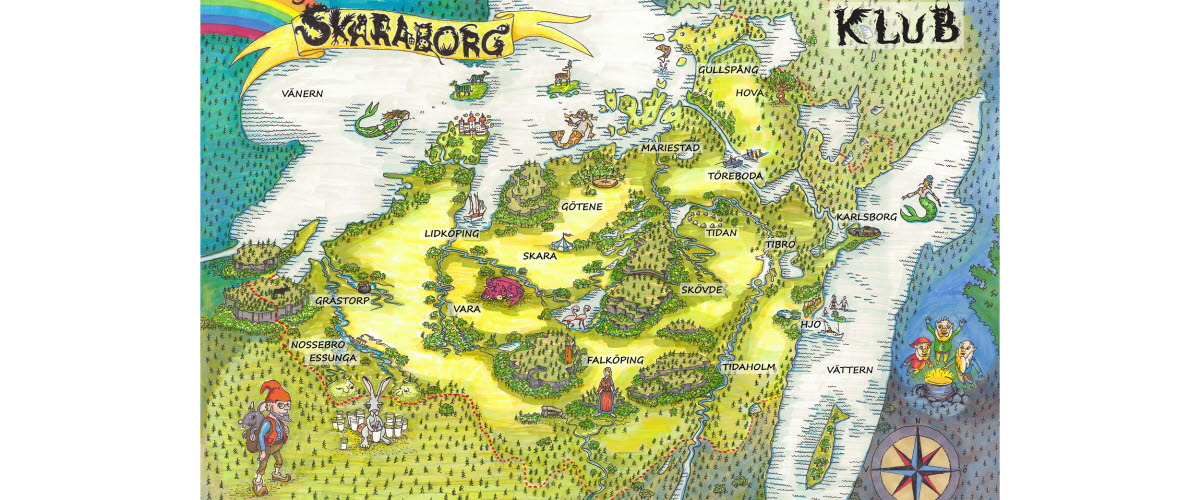En illustrerad karta över Sagolandet Skaraborg
