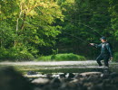 Fishing in a river.