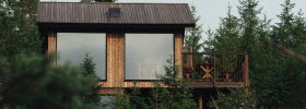 Wooden house in the forest.