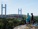 Family bikes on cliffs.