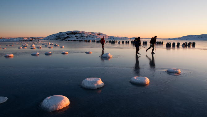 Skridskoåkare på fruset hav