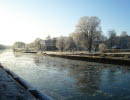 Trollhätte Canal during winter covered with ice.