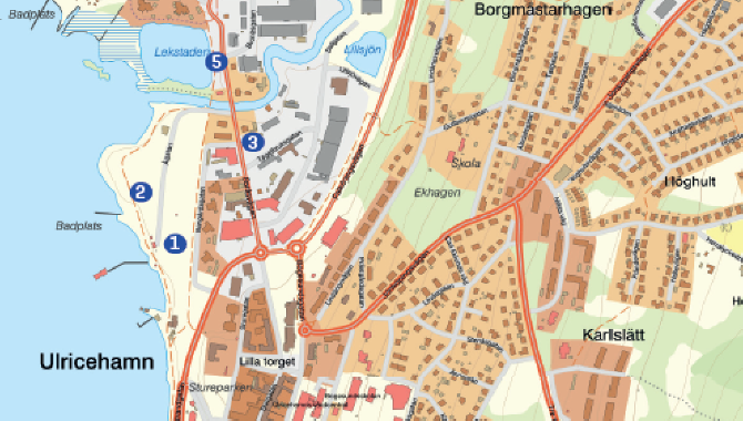 Karta med ställplatser i Ulricehamn